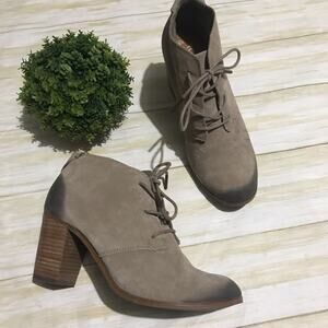 Toms Leather Suede Lace Up Boots Burnished Heel Toe Stacked Heel Women’s‎ Size 9